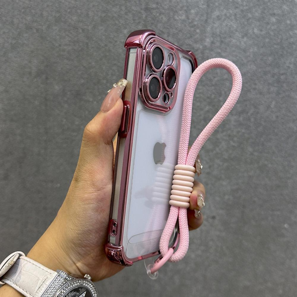 Luxury Plating Clear With Lanyard Phone Case For iPhone 17 16 15 14 13 12 11 Pro Max 16 Plus 17Air Shockproof Bumper Cases Cover