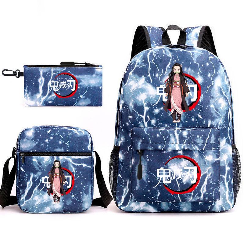 New schoolbag animation three-piece set heat transfer schoolbag small shoulder pencil bag primary and secondary school students backpack