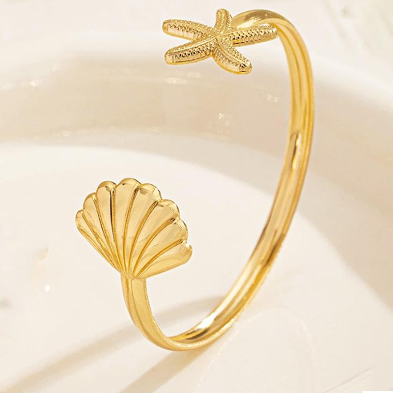 Ocean Element Iron Bracelet, Shell Starfish Opening Design, Simple and Fashionable Metal Jewelry