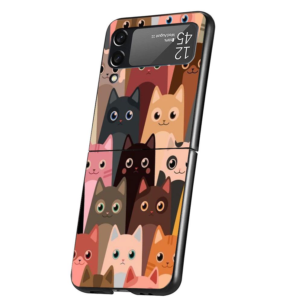 Cartoon Cute Cats Background Case Phone Cover for Samsung Galaxy Z Flip 6 5 4 3 5G ZFlip6 ZFlip5 ZFlip4 ZFlip3 Black Hard Trend