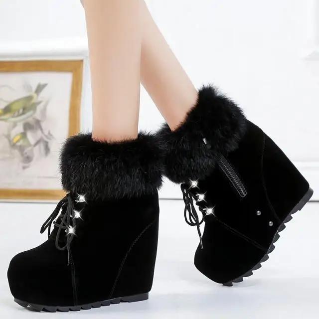 

Мода 2025 Новые зимние женские сноубутсы Круглый носок Плюшевый мех Зимняя теплая обувь Простая модная обувь Высококачественные ботинки на платформе 35 чёрный