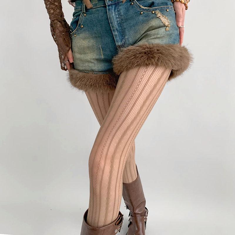 Female Vintage Fishnet Lace Pattern Tights Hollowed Rhombus Striped Geometric Jacquard Pantyhose Anti-pilling JK woman Legging