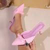 Fashion Pointed Toe Pink Bowtie High Heels Mules Shoes Woman Slip On Thin Heeled Princess Pumps Women Sweet Summer 2025 Sandals Mujer