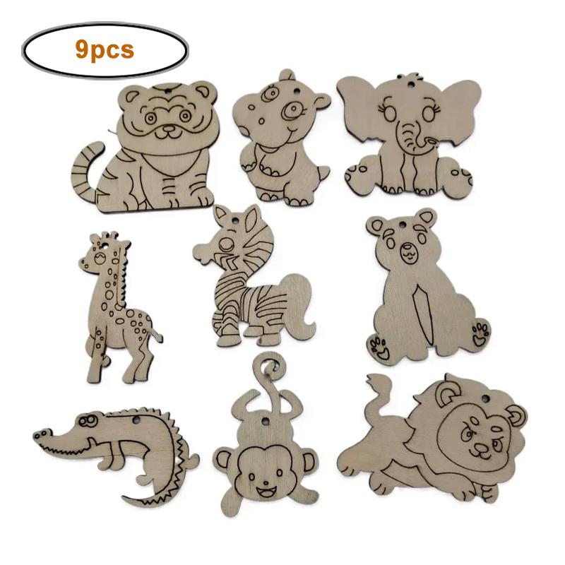 

9pcs/lot Unfinished Wood Animal Jungle Cutouts,Wooden Crafts to Paint for Kids Woodland Animal Craft Forest Animal Shapes Slice