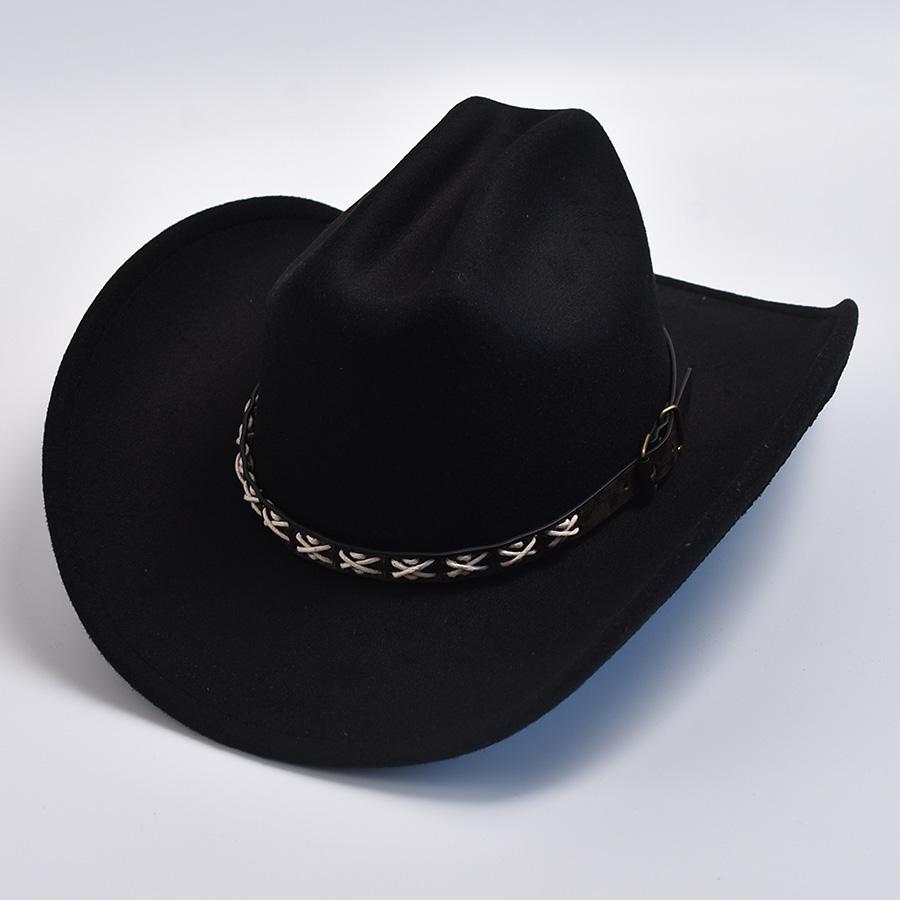 Vintage Big-edge Western Cowboy Hats for Men Women Artificial Wool Gentleman Cowgirl Jazz Hat
