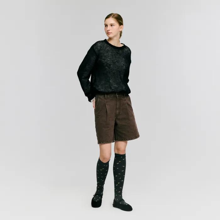 flower pattern knee socks - charcoal