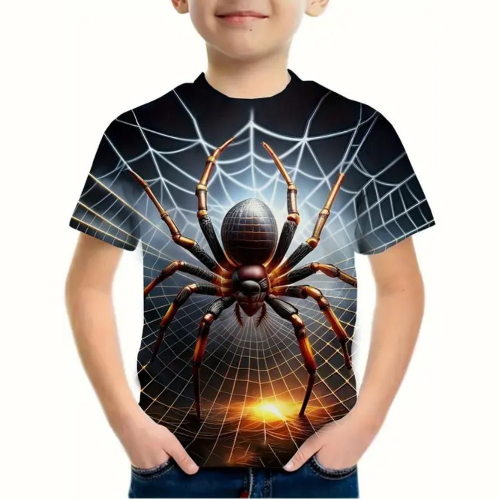 

Boys clothing spider 3D pattern summer round neck short sleeved outdoor street fashion sports style boys T-shirt 150