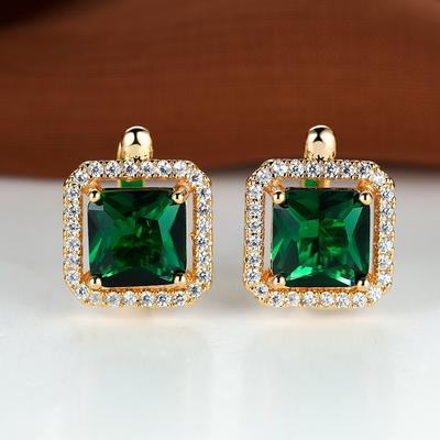 Moda Altın Rengi Kare Kesim Yeşil Taş Klip Bırak Dangle Küpe Bayan Düğün Prenses Takı Hediye