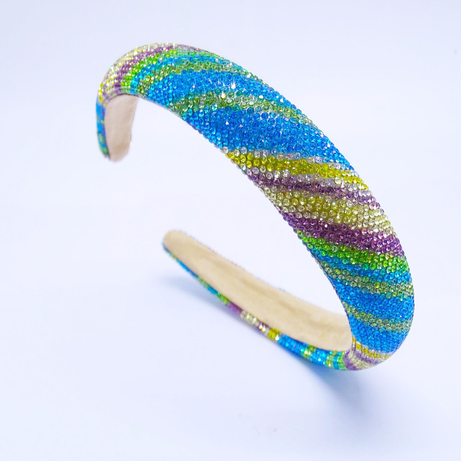 Regenboogkleurige Strass Spons Gevoerd Haarband Hoofdband Volwassen Haaraccessoires Haarjuwelen blauw