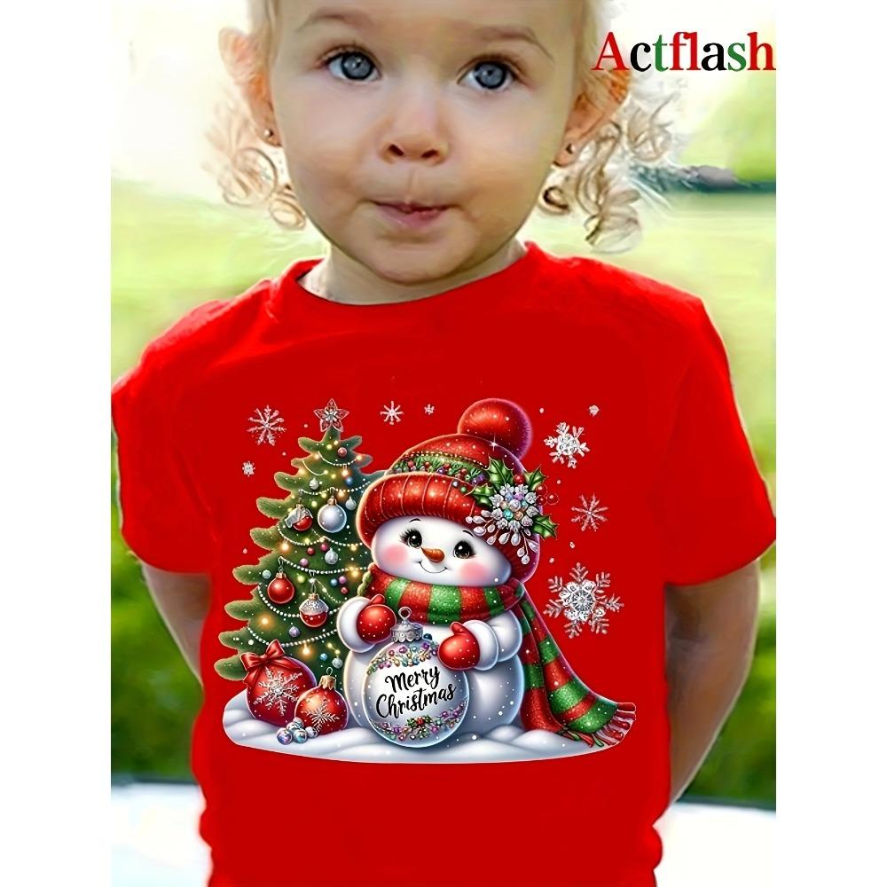 Kids Clothes Cute Animals Printing Christmas T-Shirt Festive Short Sleeve Boys Girls Clothes  Christmas Gift Child Top Tee