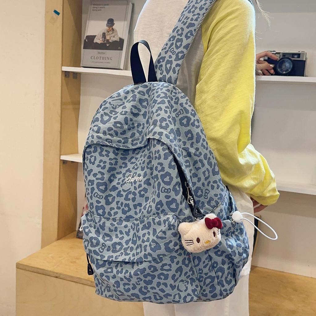 Schoolbag Leopard print canvas Student schoolbag Girl Spice Girl American backpack High value niche leisure travel backpack Large capacity