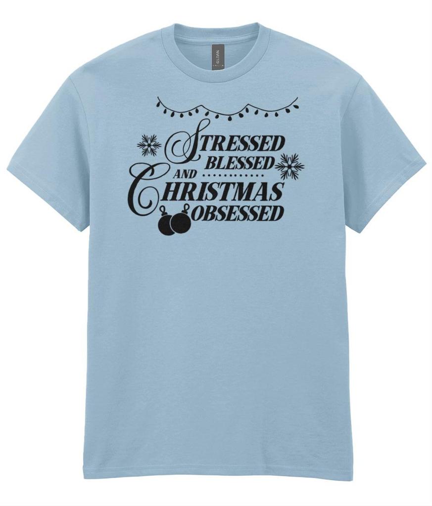 Christmas Shirt, Stressed Blessed And Christmas Obsessed T-Shirt, Funny Christmas Tee for Women, Christmas Jumper Alternative