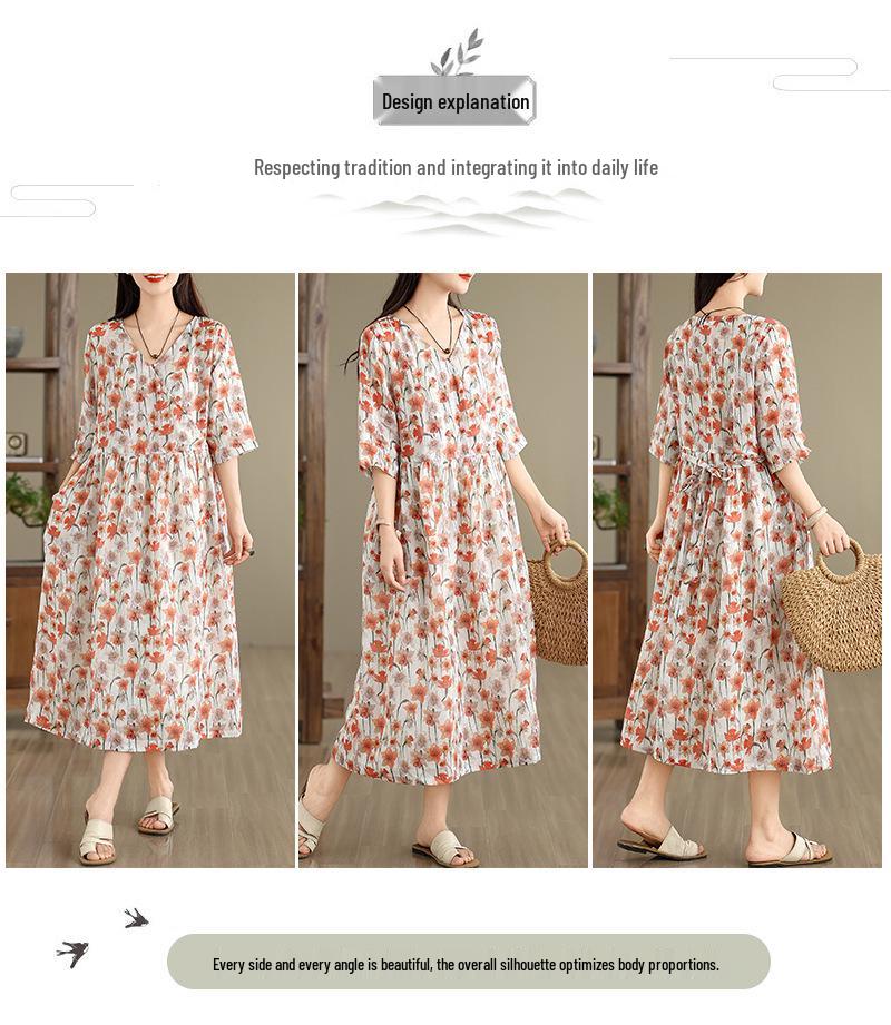 2026 Retro-Blumenmuster Sommerkleid - Elegantes langes Damenkleid