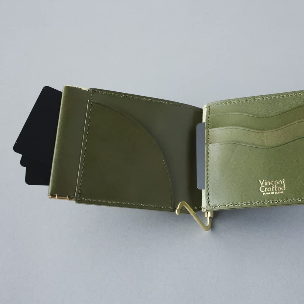 VINCENT CRAFTED Japanese Tochigi Leather Wallet with Money Clip, Bifold Wallet, Compact Wallet, Mini Wallet, Small Wallet for Men and Women, with