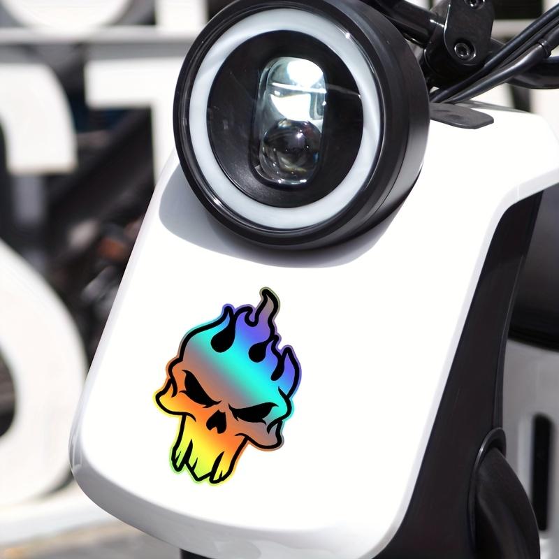 2Pcs Holographic Flame Skull Decals Waterproof Glossy Stickers Fit Motorcycle Bike Body Car Fuel Tank Decor