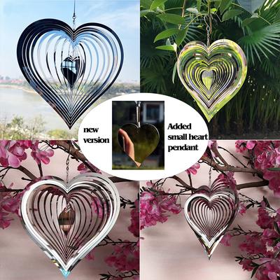 Heart Square Drop Shape Stainless Steel 3D Rotating Wind Spinner Chime Metal Decor Home Garden Decoration Outdoor Indoor Rooms