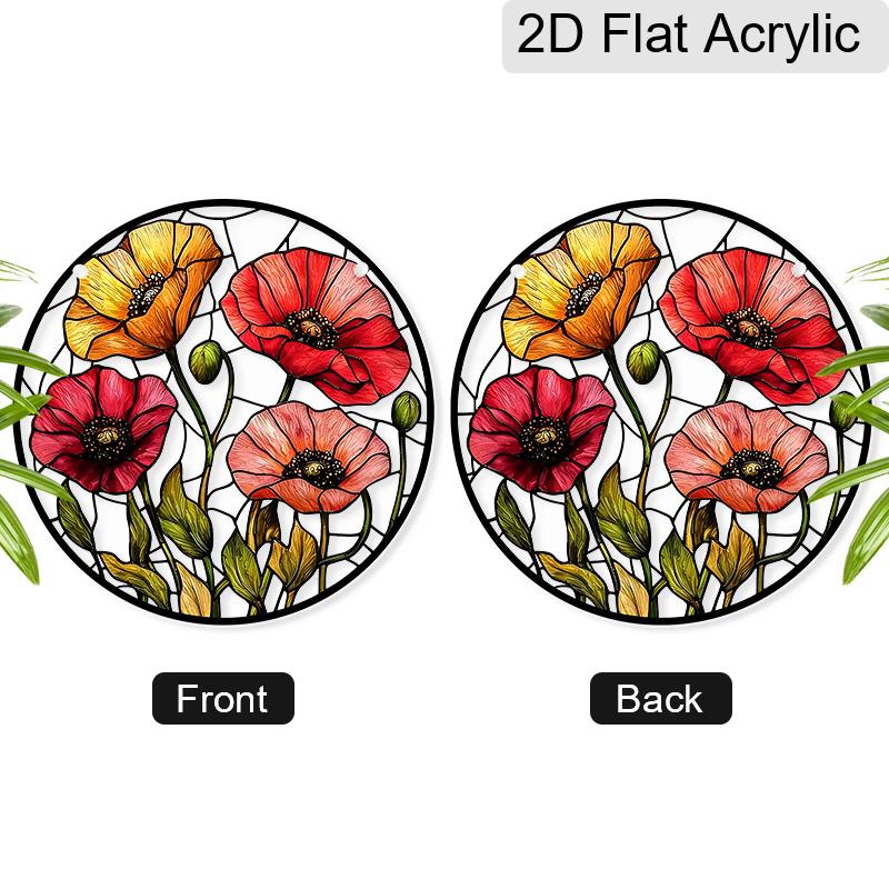 Acrylic Poppy Flower Suncatcher Stained Glass Effect Window Hanging Ornament Floral Themed Gift for Home