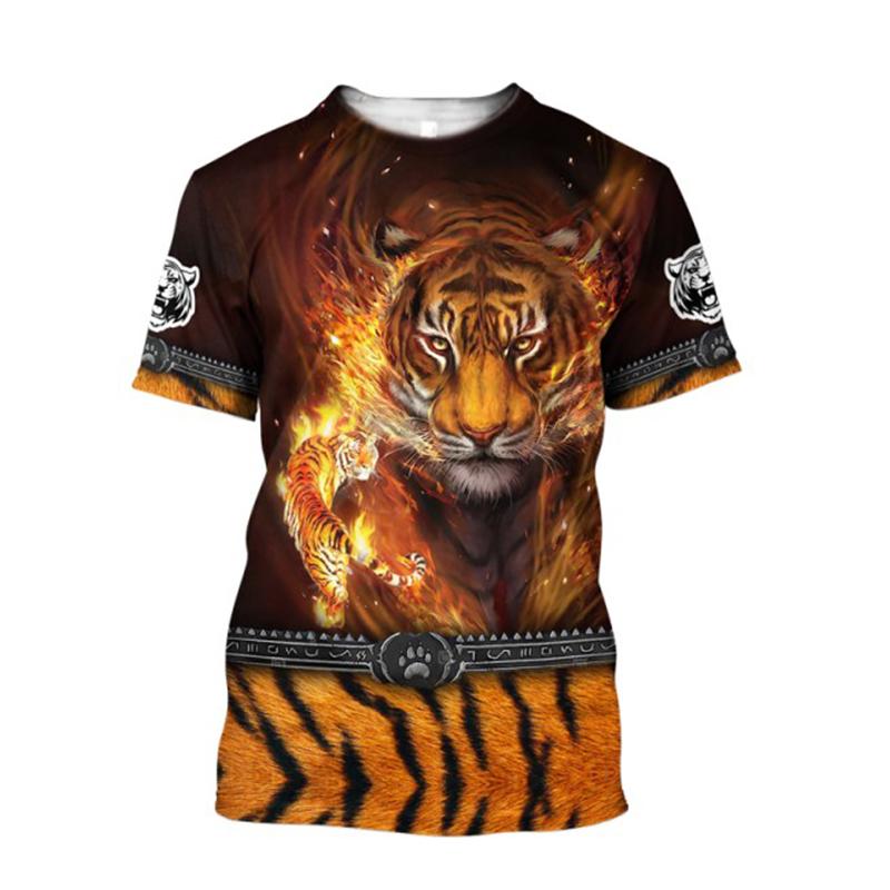 Tiger 3D Harajuku Print Summer Fashion Popular Casual Men's Street Hip-Hop Crewneck Short Sleeve T-shirt Oversized Loose Top New