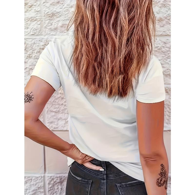 T-shirt Blanc à Manches Courtes et Col Rond pour Femme, Taille Européenne, avec Imprimé Cœur - Chemisier Décontracté Coupe Ample, pour le Printemps, l'Été, l'Automne, en Superposition ou Tenue Décontractée