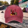 1pc Red Devil Eating Cheese Print Washed Duckbill Baseball Cap Adjustable Unisex Hat Suitable For Outdoor Sports Casual Wear