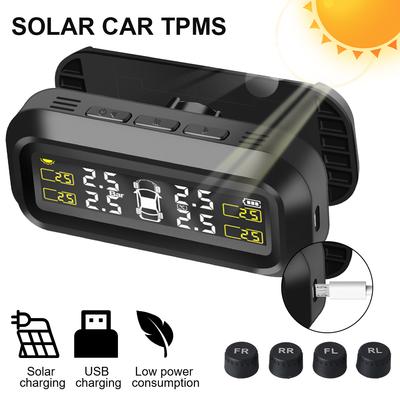 Däcktrycksövervakningssystem Intelligent Solcellsdriven TPMS Varning för temperatur Bränslebesparande Bilens Däcktrycksmonitor Med 4 Externa Sensorer