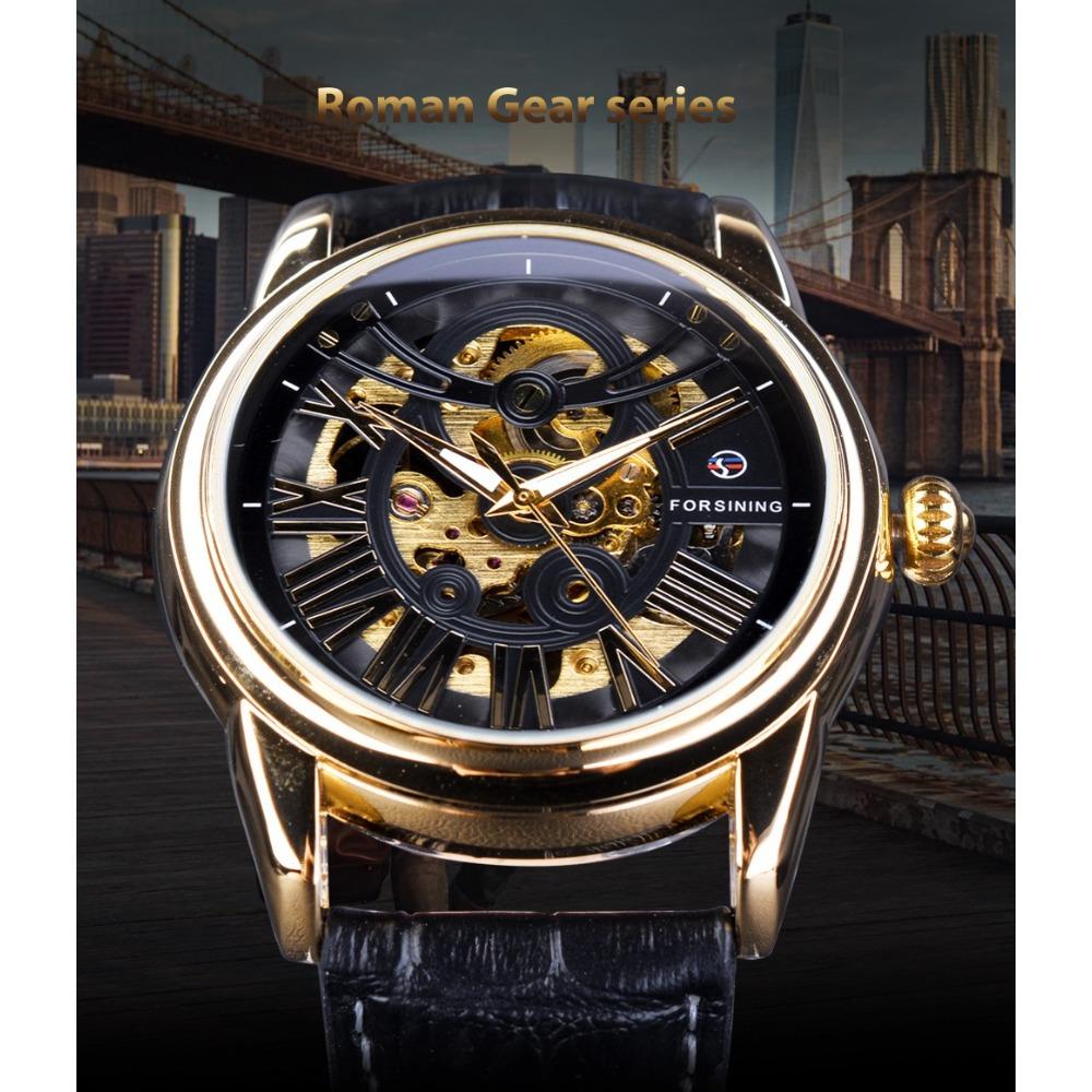 Forsining Montre mécanique automatique pour hommes, mode décontractée, mouvement mécanique creux, GMT1069-2-W