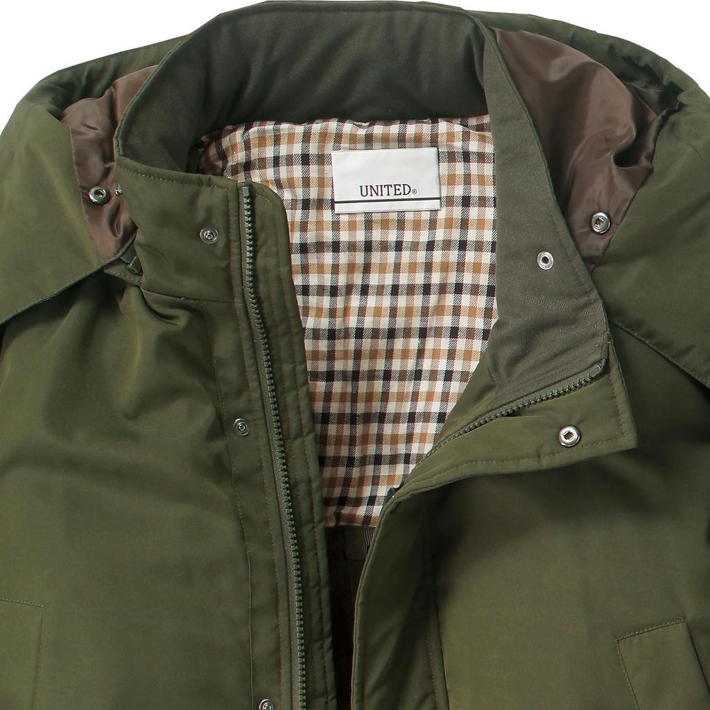 UNITED Daunenmantel mit 700er Füllung, warm für den Winter, Herren, 10 Taschen, leistungsstark, wasserabweisend, (JP, Alphabet, M, Khaki)