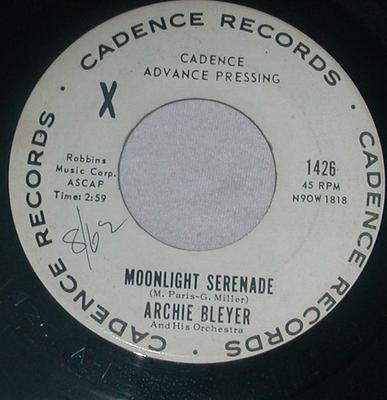 7inch Record ARCHIE BLEYER ORCHESTRA - Moonlight Serenade / Sunrise Serena 1426PROMO CADENCE 1962 US Jazz Used