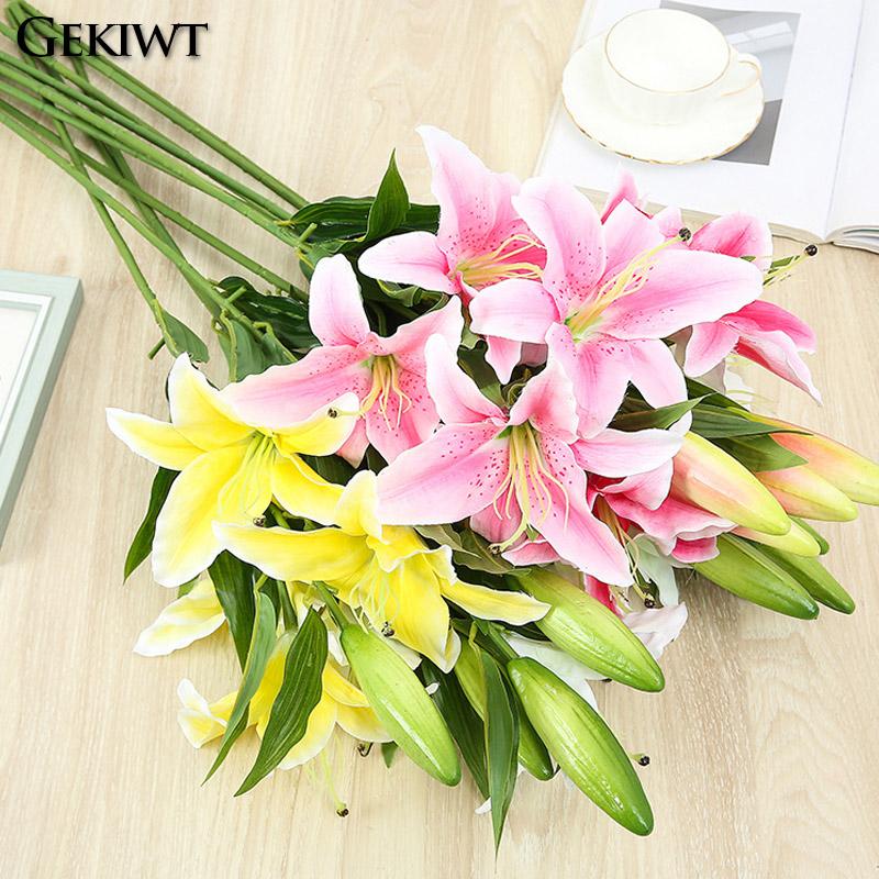 Artificial Lily Flower Real Looking 3D Printing Artificial Flowers Fake Flowers Flores for Wedding Home Garden Ornaments