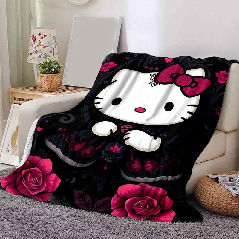 1pc Darkly Elegant Hello Kitty Blanket, Soft Throw for Room Decor, Perfect Gift for Family and Friend, Living Room, Travel, Camping, Car Blankets, Bea
