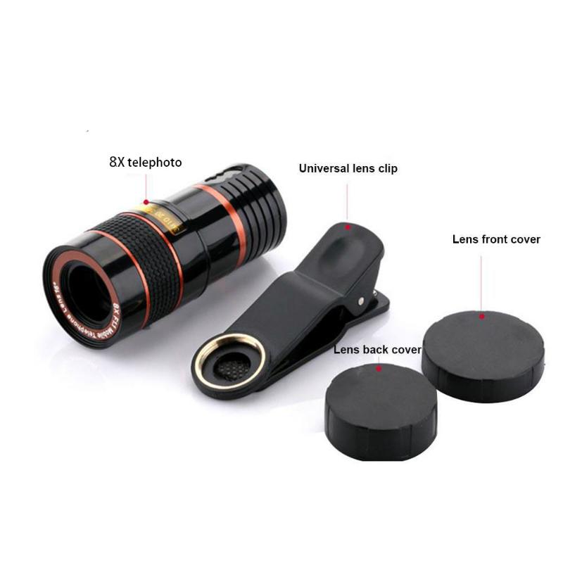 Universal 8x Mobile Phone For Camera Smartphone Lens HD Telescope Optical Lens Zoom Clip Lens