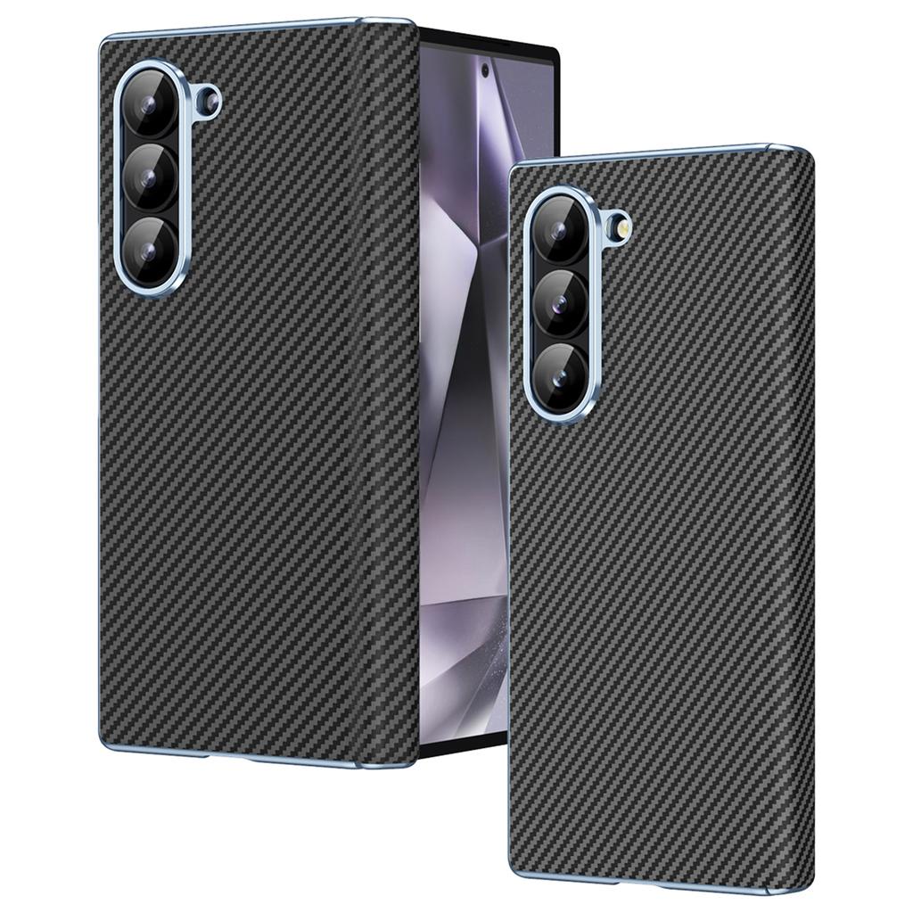 For Samsung Galaxy Z Fold5 5G Case Electroplating Lens Carbon Fiber Texture PC Phone Cover