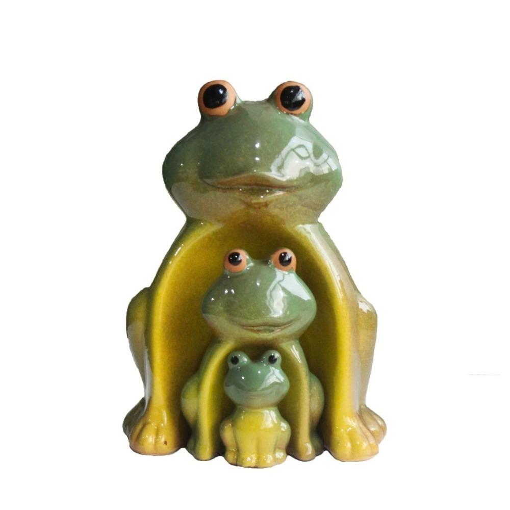 Creative Ceramics Cute Frog Owl Family of Three Living Room TV Cabinet Entrance Ornament Figurines & Miniatures