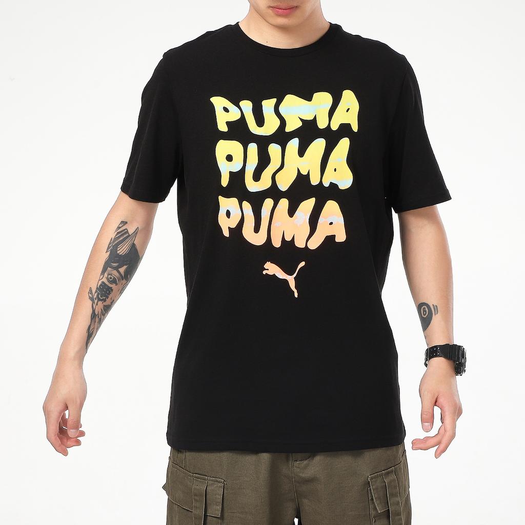 Puma Graphic Logo Sports Running Training Fitness Breathable Comfortable Casual Crew Neck Short Sleeve T-Shirt Men T-Shirts Black 532612-51