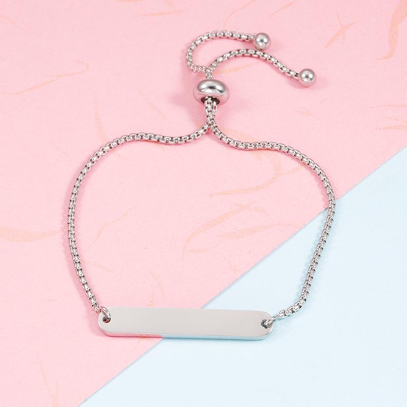 

Oval Stainless Steel Bar Bracelet with Adjustable Box Chain