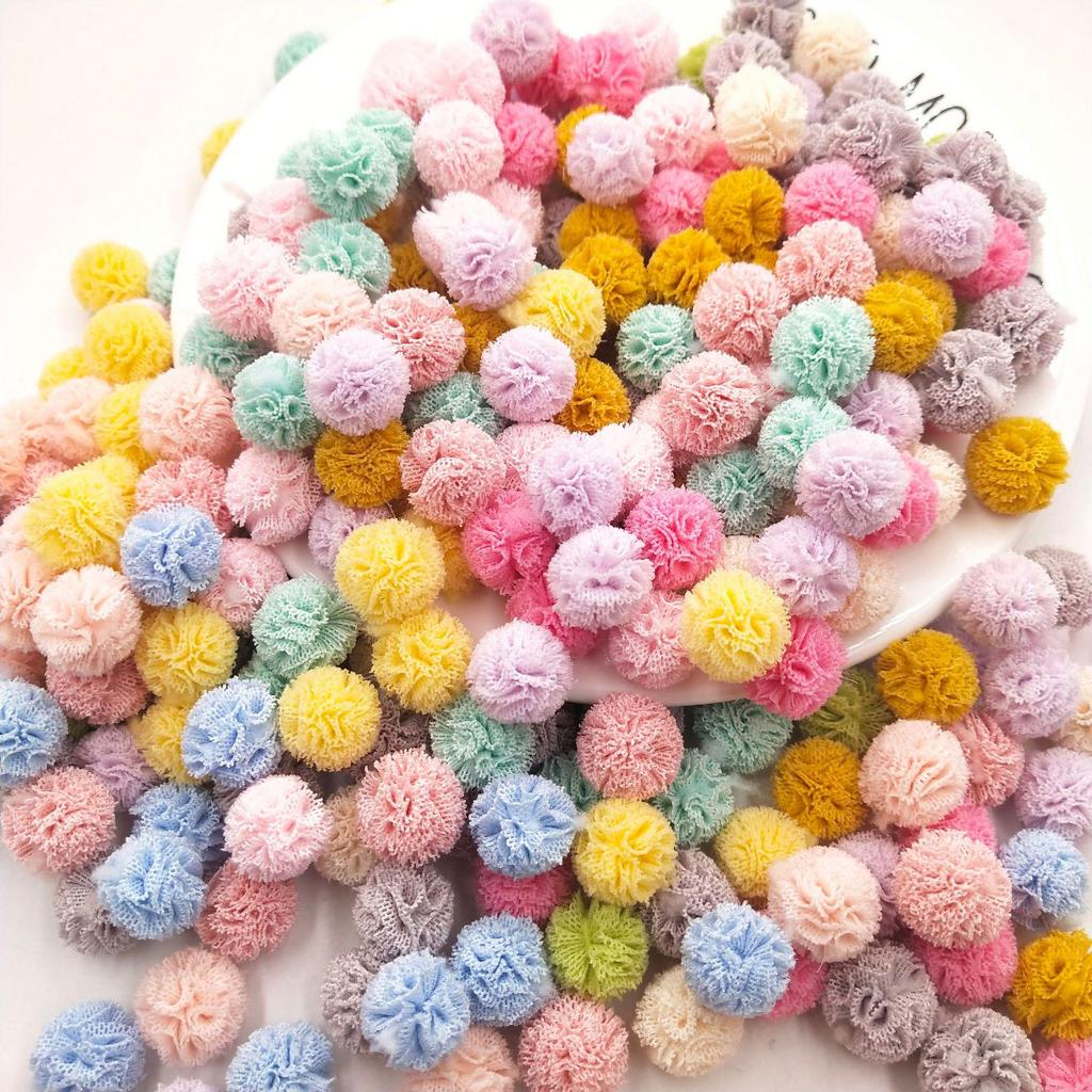 1,5 cm Doppelfarbiges Elastisches Netzblumen-Pompon-Spitzen-Haarschmuck, DIY Koreanischer Stil