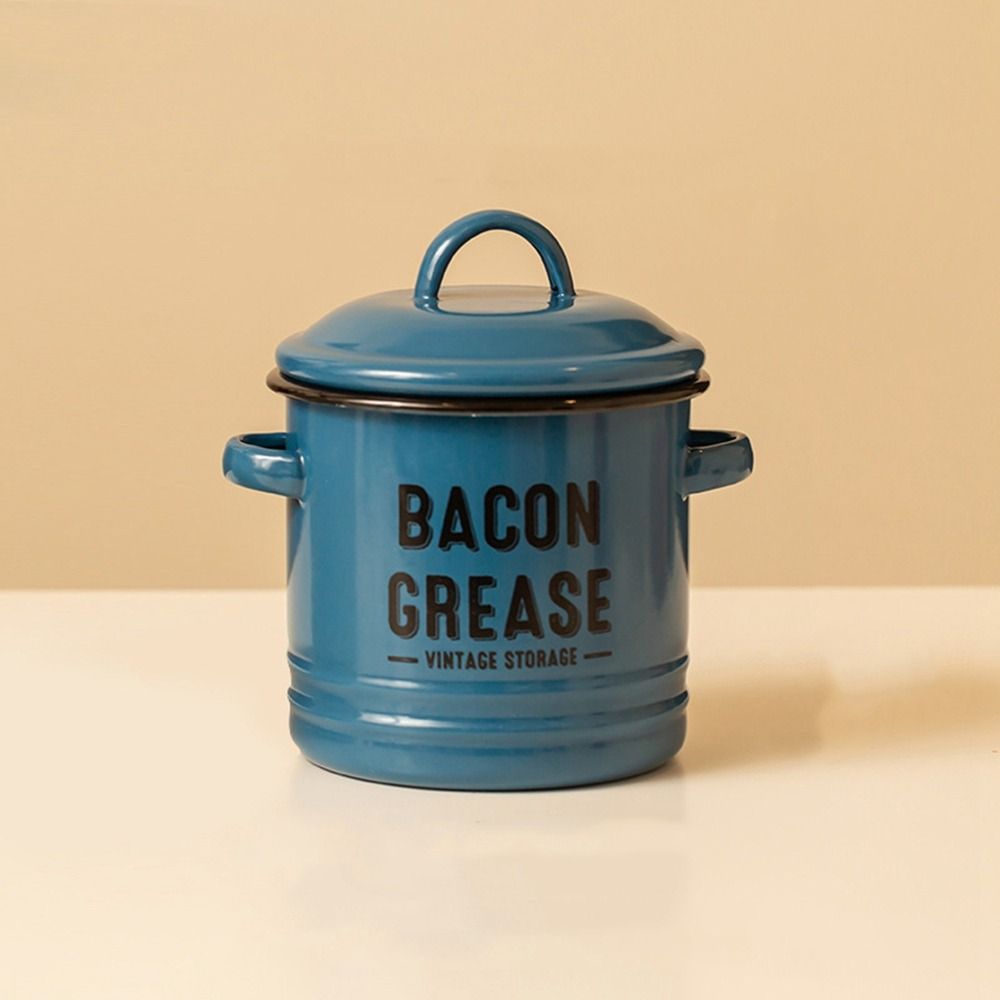 Decorative Enamel Grease Container with Enamel Ears Seasoning Tanks Porcelain Oil Tank Restaurant