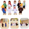 9-Piece Wooden Dollhouse Set with Movable Mini Wooden Figures in Fabric Clothing Includes Doctor Builder Chef Educational Imaginative Role Play Toy