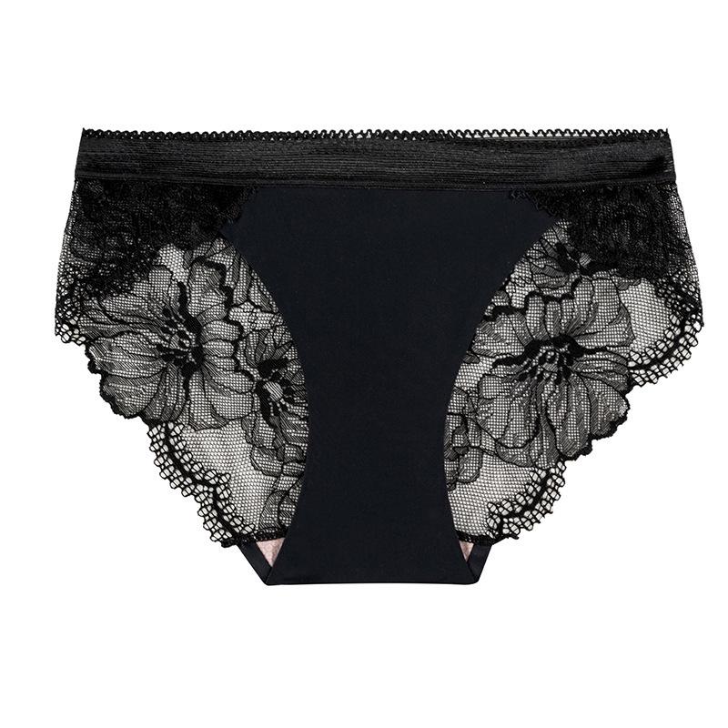 Silk Lace Seamless Mid-Waist Panties with Hollow Design