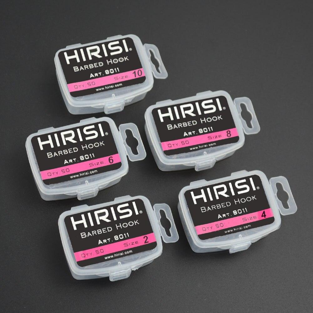 Hirisi Carp Fishing Hooks 50pcs PTFE Coating High Carbon Steel Barbed Hooks In Box 8011