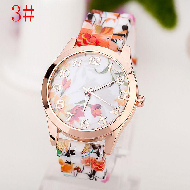 New Fashion Geneva Floral Silicone Quartz Watch for Men and Women