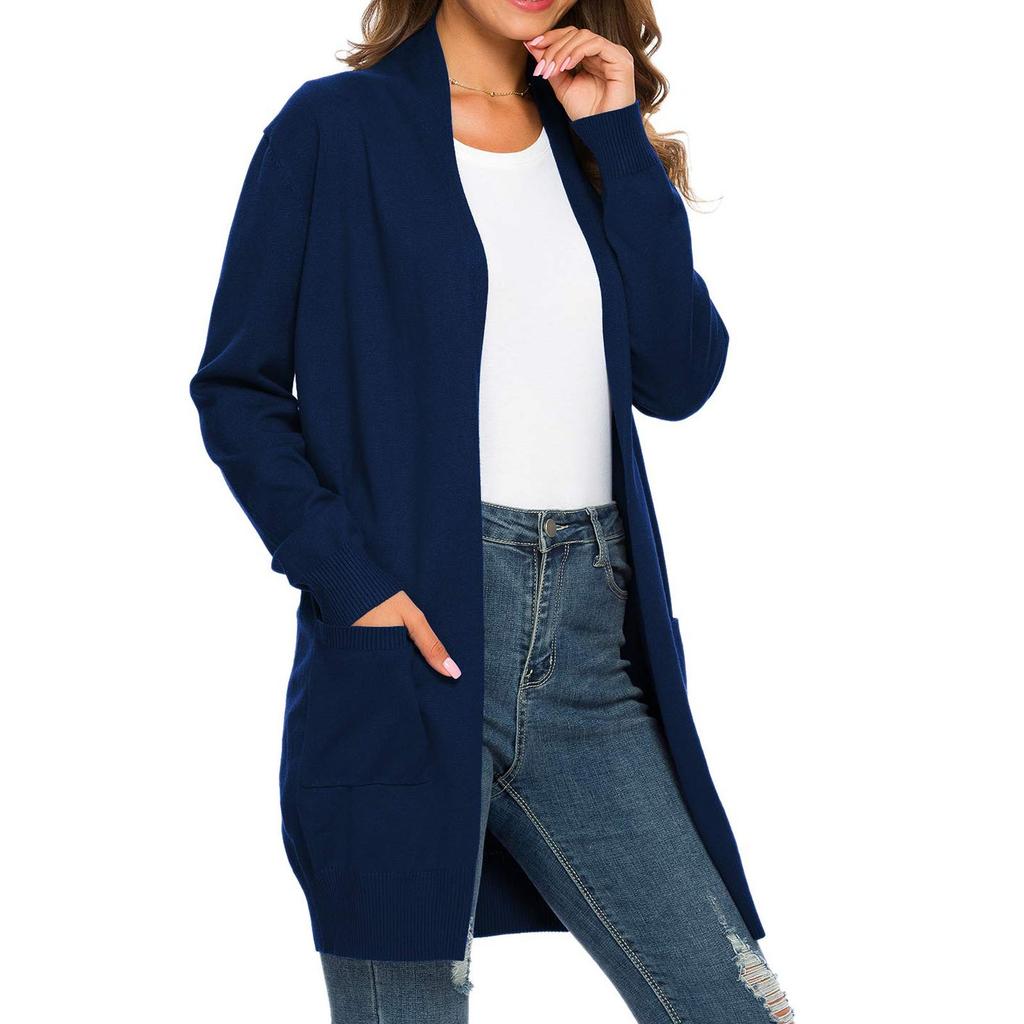 Damen-Strickjacke mit offener Vorderseite und Taschen