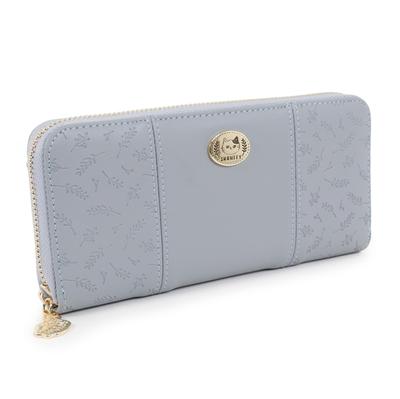 Long Round Cute Cat Character Floral Embossed [Shanfy] Women's Wallet, Zipper, Brooch, (Blue)