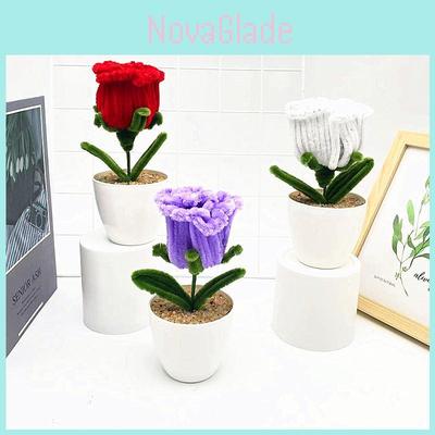 Multi Colored Plush Twisted Rod Rose Potted Desktop Decoration Ornament For Office Decor