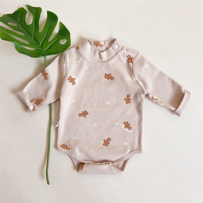 Baby Autumn Loungewear Onesie with Cute Cartoon Print, Long-Sleeve Romper for Boys and Girls