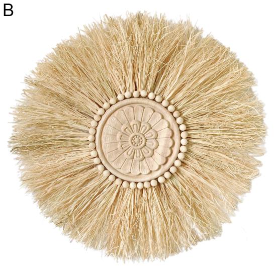 Sláma Ornament Kreativní tkané Macrame Vintage dřevěné korálky Kulaté nástěnné slaměné dekorace pro farmu