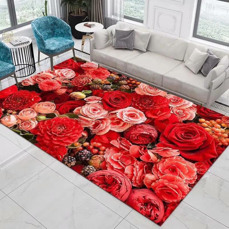 Artistic Floral Pattern Area Rug With Colorful Vivid Flower Designs Soft Decorative Carpet For Living Room Bedroom Home Decor