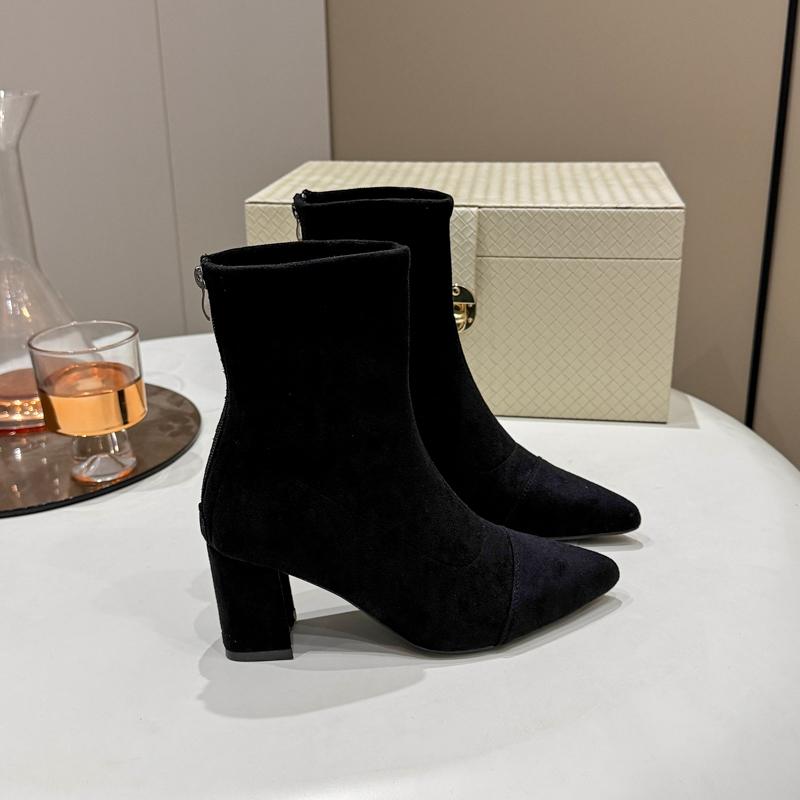 Fashion Autumn Winter Short Plush Women Ankle Boot Fashion Pointed Toe Thick Heel Shoes Ladies Modern Short Botas Para Mujer