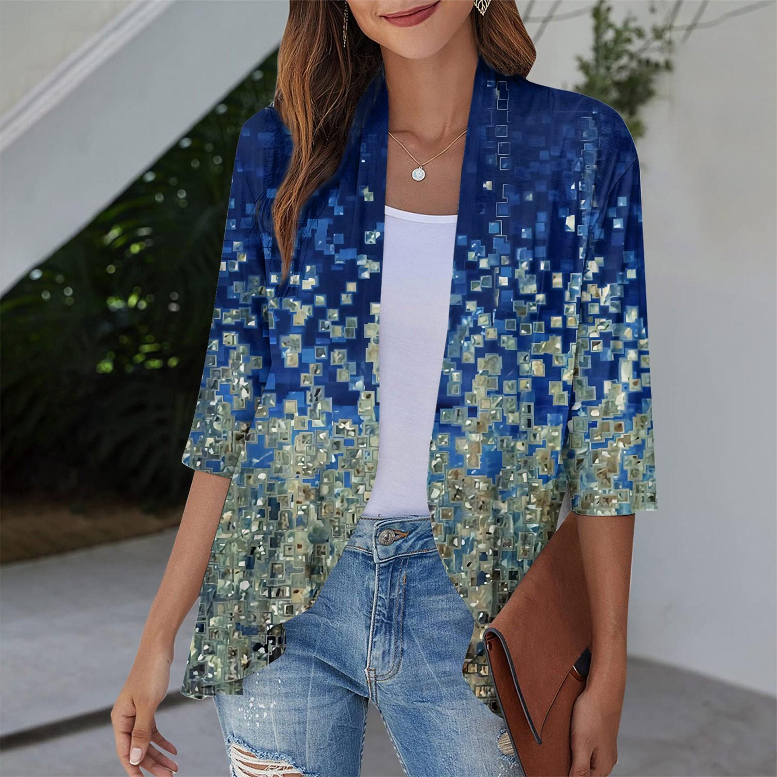 

Женское легкое и тонкое пальто, кардиган с принтом и рюшами с рукавами три четверти XL