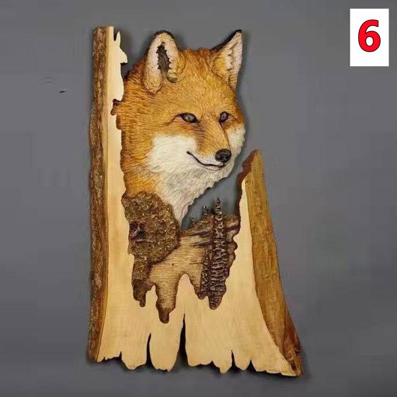 New Flat Animal Handcraft Wall Hanging Sculpture Wooden Raccoon Bear Deer Wolf Fox Hand Painted Decoration for Home Living Room